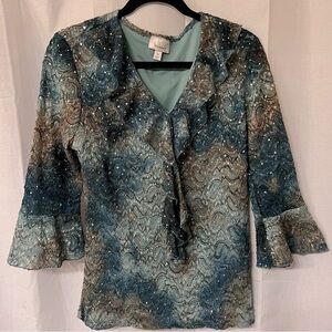Y2K ruffle grunge fairy mixed media blouse moss core sz medium